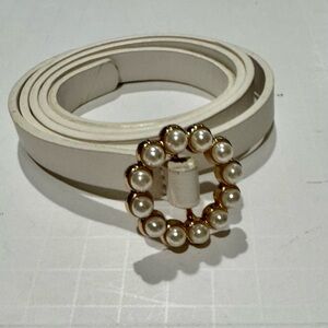 FANCY ✨ leather pearl daisy flower white gold pearl belt